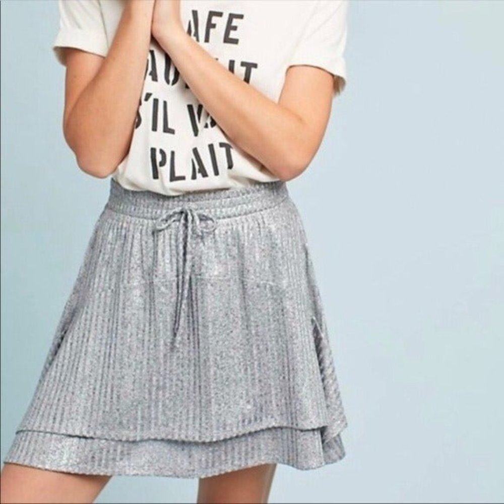NWT Anthropologie Dolan Left Coast Silver Metallic Skirt